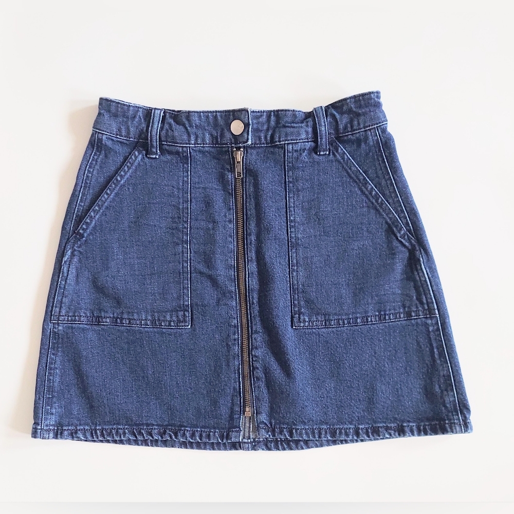 Madewell Denim Full Zip Front Mini Skirt Size US 2 EU 25 Pockets